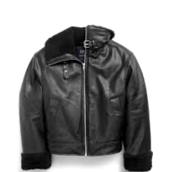 💫Aviator•NWT•GAP• Black Sherpa lined Faux Leather Jacket•Sz XL $168 Retail💫 - Picture 3 of 13